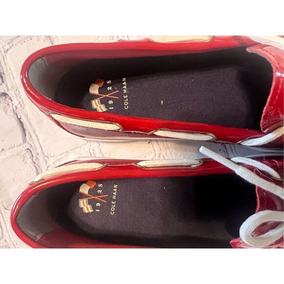 Cole Haan Women's 7.5 Nantucket Slip On Boat Shoes Red Patent Leather Nautical - Picture 7 of 9